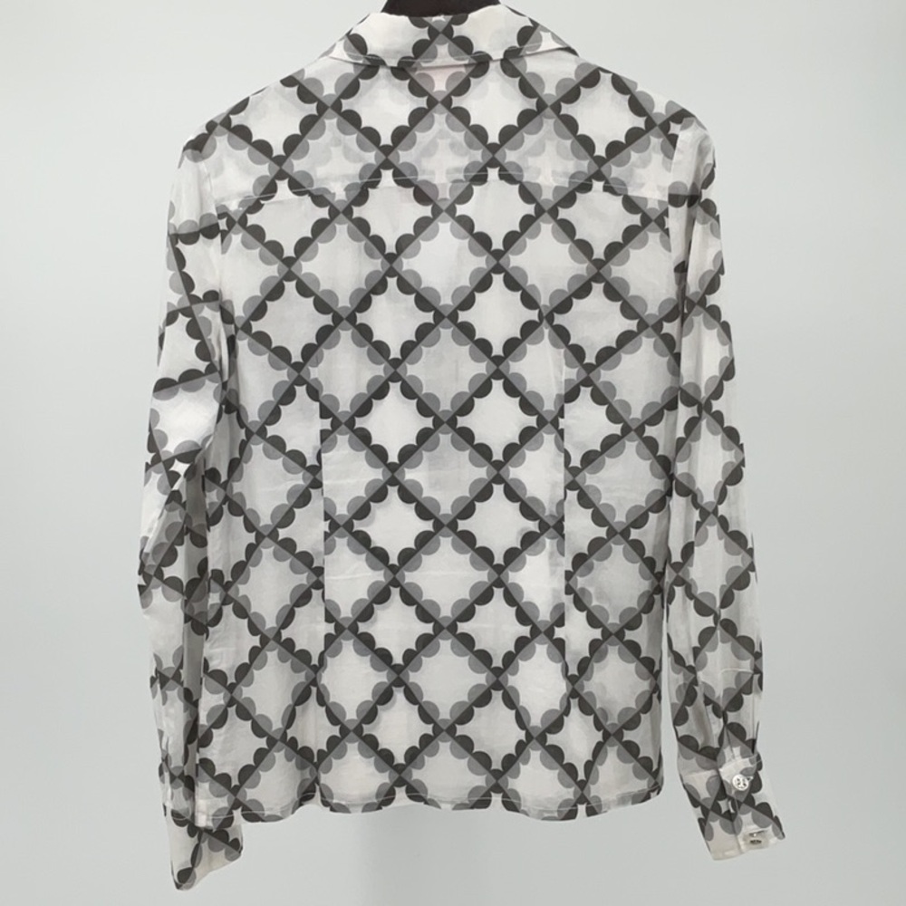 Tory Burch Logo Print Cotton Popover Utility Blouse Women’s 8 Gray White - Picture 11 of 14